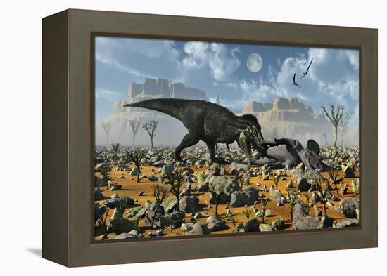 Tyrannosaurus Rex Feeding on a Triceratops Carcass-null-Framed Stretched Canvas