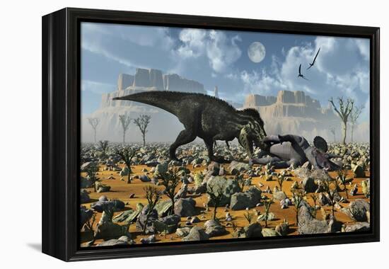 Tyrannosaurus Rex Feeding on a Triceratops Carcass-null-Framed Stretched Canvas