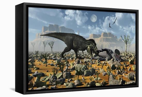 Tyrannosaurus Rex Feeding on a Triceratops Carcass-null-Framed Stretched Canvas