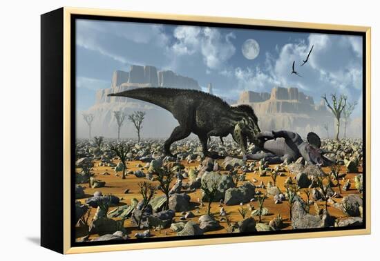 Tyrannosaurus Rex Feeding on a Triceratops Carcass-null-Framed Stretched Canvas