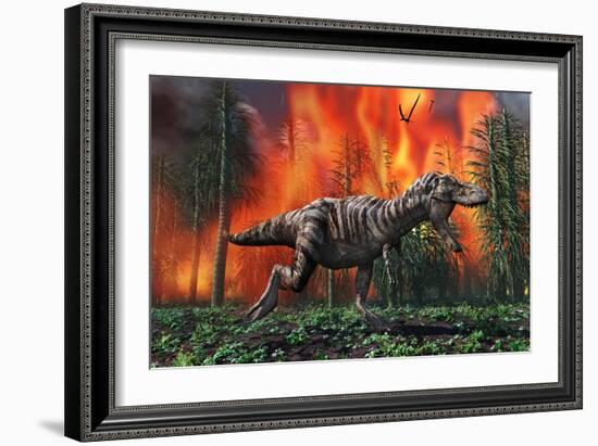 Tyrannosaurus Rex Fleeing from a Deadly Forest Fire-null-Framed Art Print