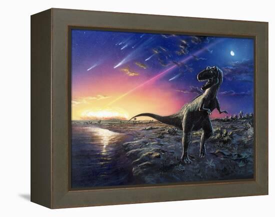 Tyrannosaurus Rex Fleeing From An Asteroid Strike-Chris Butler-Framed Premier Image Canvas