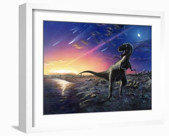 Tyrannosaurus Rex Fleeing From An Asteroid Strike-Chris Butler-Framed Photographic Print