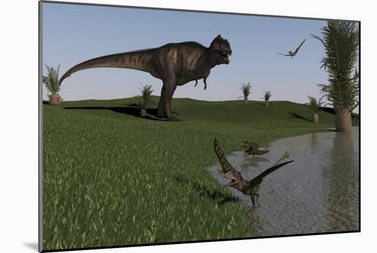 Tyrannosaurus Rex Frightens a Group of Peteinosaurus-null-Mounted Art Print