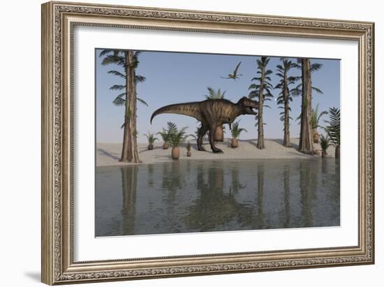 Tyrannosaurus Rex Hunting for its Next Meal Along the Water's Edge-null-Framed Art Print