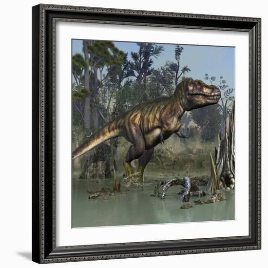 Tyrannosaurus Rex Hunting in Prehistoric Wetlands-Stocktrek Images-Framed Premium Giclee Print