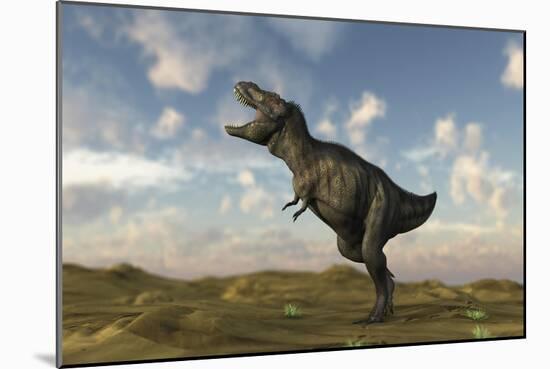 Tyrannosaurus Rex on Desert Terrain-null-Mounted Art Print