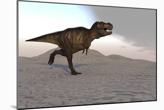 Tyrannosaurus Rex Running across a Desert Landscape-null-Mounted Art Print