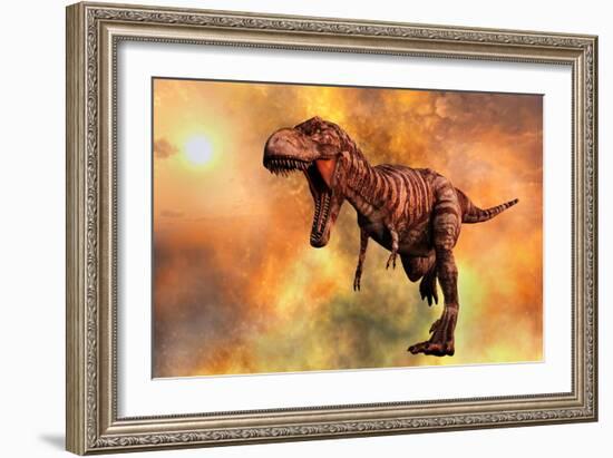 Tyrannosaurus Rex Running from a Deadly Fire Storm-null-Framed Art Print