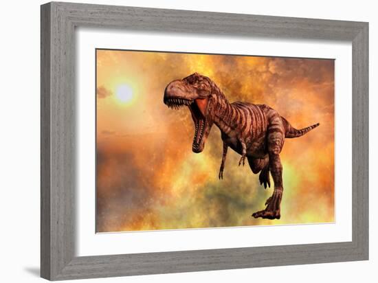 Tyrannosaurus Rex Running from a Deadly Fire Storm-null-Framed Art Print