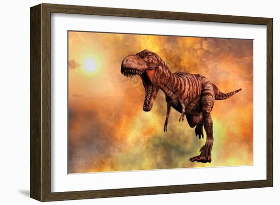 Tyrannosaurus Rex Running from a Deadly Fire Storm-null-Framed Art Print