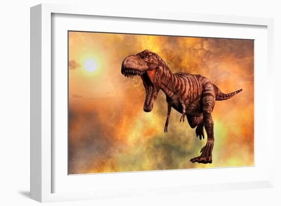 Tyrannosaurus Rex Running from a Deadly Fire Storm-null-Framed Art Print