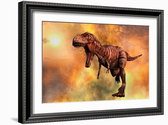 Tyrannosaurus Rex Running from a Deadly Fire Storm-null-Framed Art Print