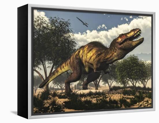 Tyrannosaurus Rex Standing Upon its Eggs to Protect Them-Stocktrek Images-Framed Stretched Canvas