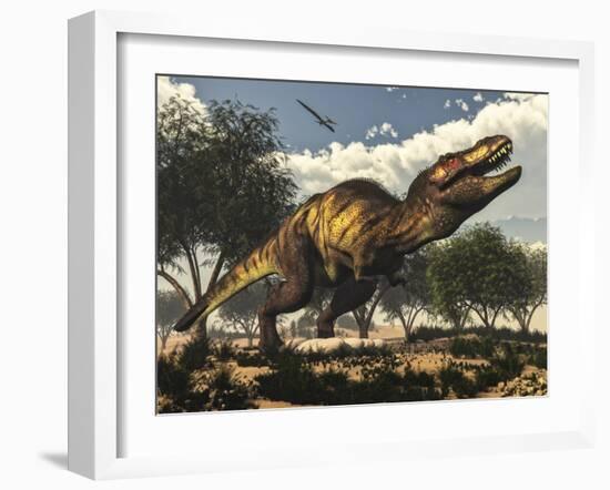 Tyrannosaurus Rex Standing Upon its Eggs to Protect Them-Stocktrek Images-Framed Art Print