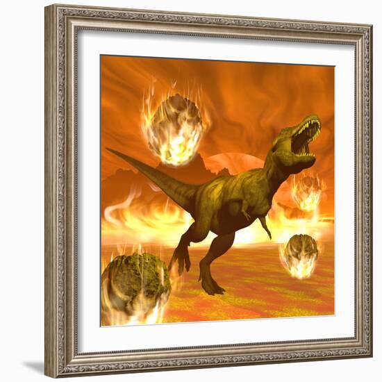 Tyrannosaurus Rex Struggles to Escape from a Meteorite Crash-null-Framed Art Print