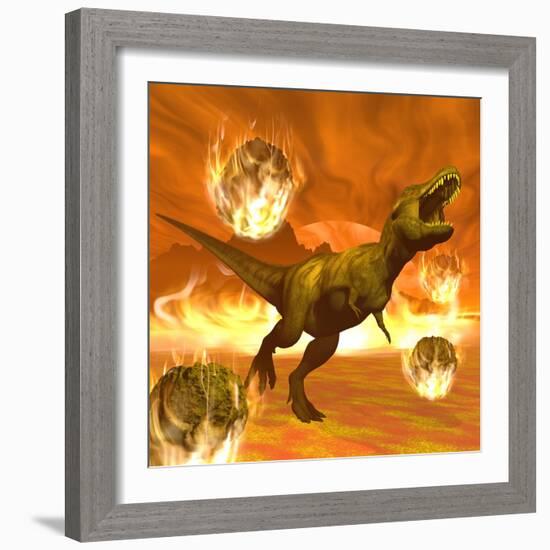 Tyrannosaurus Rex Struggles to Escape from a Meteorite Crash-null-Framed Art Print