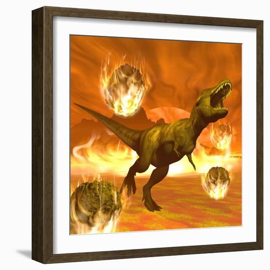 Tyrannosaurus Rex Struggles to Escape from a Meteorite Crash-null-Framed Art Print