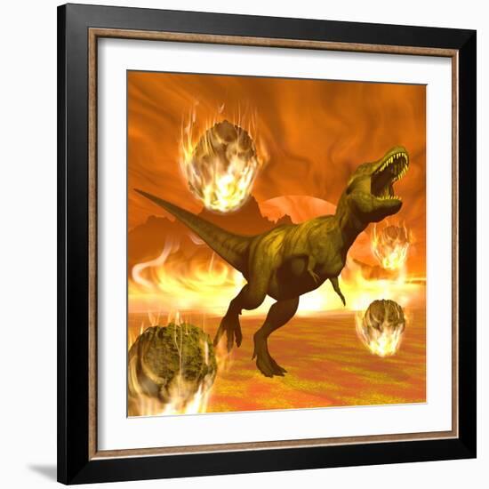 Tyrannosaurus Rex Struggles to Escape from a Meteorite Crash-null-Framed Art Print