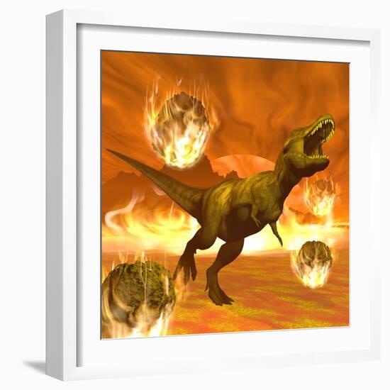 Tyrannosaurus Rex Struggles to Escape from a Meteorite Crash-null-Framed Art Print