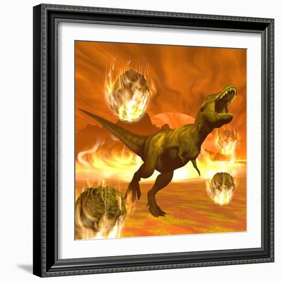 Tyrannosaurus Rex Struggles to Escape from a Meteorite Crash-null-Framed Art Print