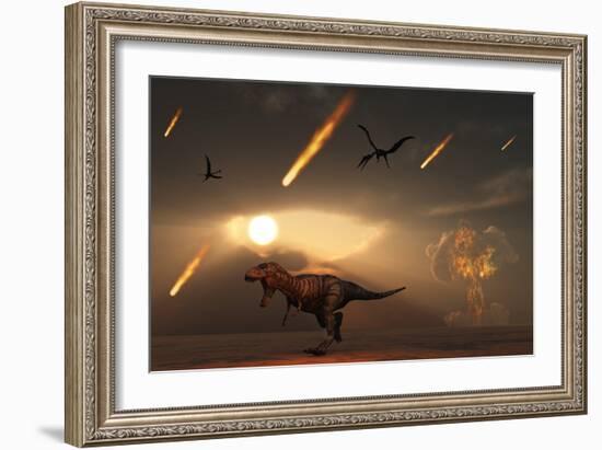 Tyrannosaurus Rex Tries to Escape a Giant Asteroid Impact-Stocktrek Images-Framed Art Print