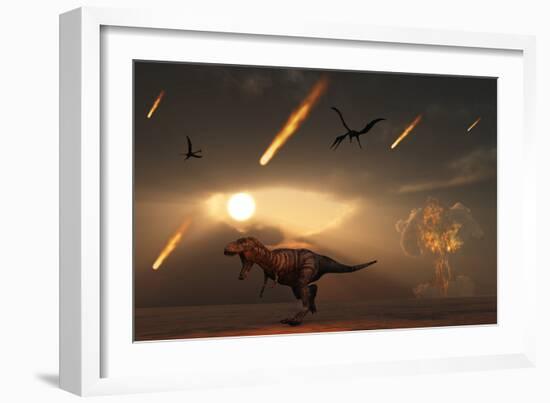 Tyrannosaurus Rex Tries to Escape a Giant Asteroid Impact-Stocktrek Images-Framed Art Print