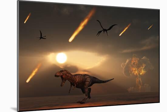 Tyrannosaurus Rex Tries to Escape a Giant Asteroid Impact-Stocktrek Images-Mounted Art Print