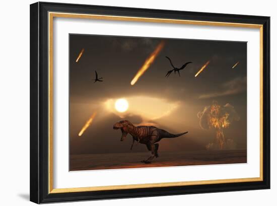 Tyrannosaurus Rex Tries to Escape a Giant Asteroid Impact-Stocktrek Images-Framed Art Print