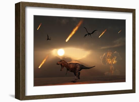 Tyrannosaurus Rex Tries to Escape a Giant Asteroid Impact-Stocktrek Images-Framed Premium Giclee Print