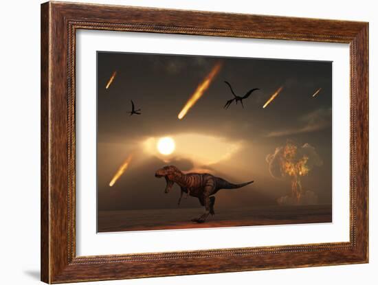 Tyrannosaurus Rex Tries to Escape a Giant Asteroid Impact-Stocktrek Images-Framed Premium Giclee Print