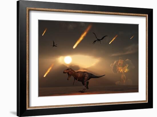 Tyrannosaurus Rex Tries to Escape a Giant Asteroid Impact-Stocktrek Images-Framed Premium Giclee Print