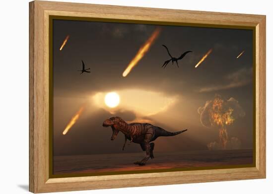 Tyrannosaurus Rex Tries to Escape a Giant Asteroid Impact-Stocktrek Images-Framed Stretched Canvas