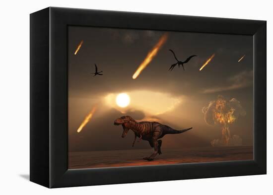 Tyrannosaurus Rex Tries to Escape a Giant Asteroid Impact-Stocktrek Images-Framed Stretched Canvas