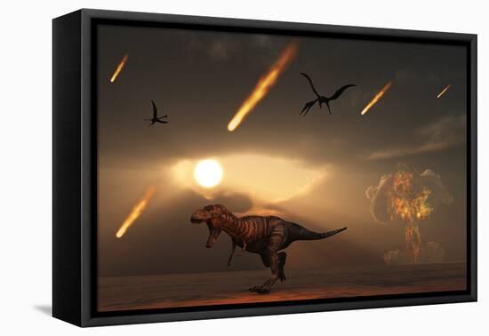 Tyrannosaurus Rex Tries to Escape a Giant Asteroid Impact-Stocktrek Images-Framed Stretched Canvas