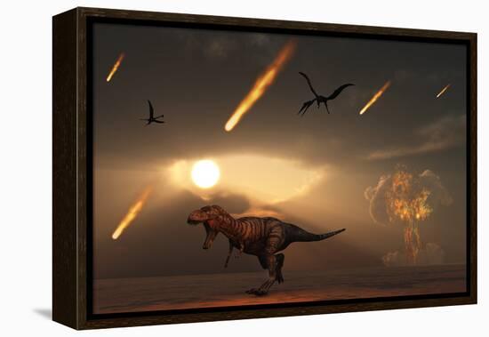 Tyrannosaurus Rex Tries to Escape a Giant Asteroid Impact-Stocktrek Images-Framed Stretched Canvas