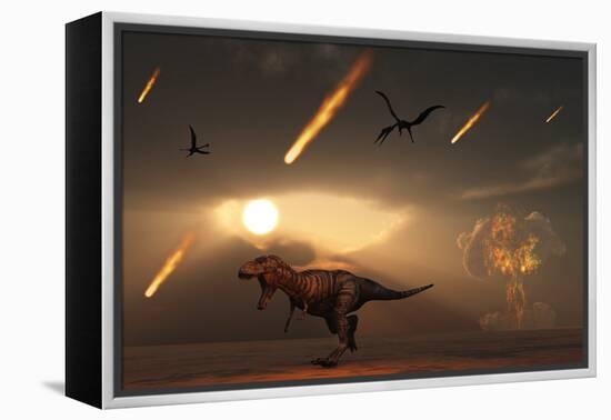 Tyrannosaurus Rex Tries to Escape a Giant Asteroid Impact-Stocktrek Images-Framed Stretched Canvas