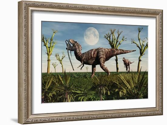 Tyrannosaurus Rex with a Freshly Killed Young Sauropod Dinosaur-null-Framed Art Print