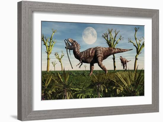 Tyrannosaurus Rex with a Freshly Killed Young Sauropod Dinosaur-null-Framed Art Print