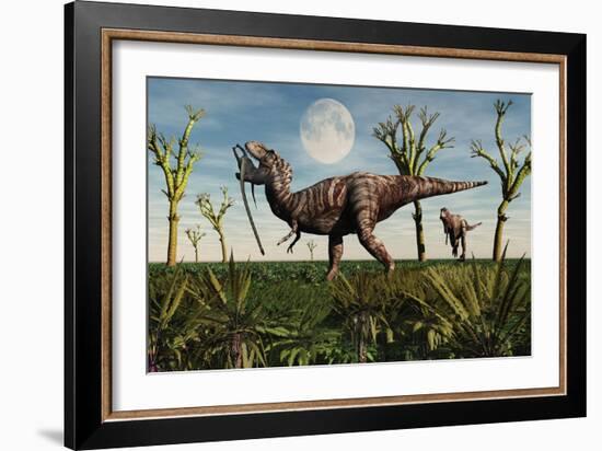 Tyrannosaurus Rex with a Freshly Killed Young Sauropod Dinosaur-null-Framed Art Print