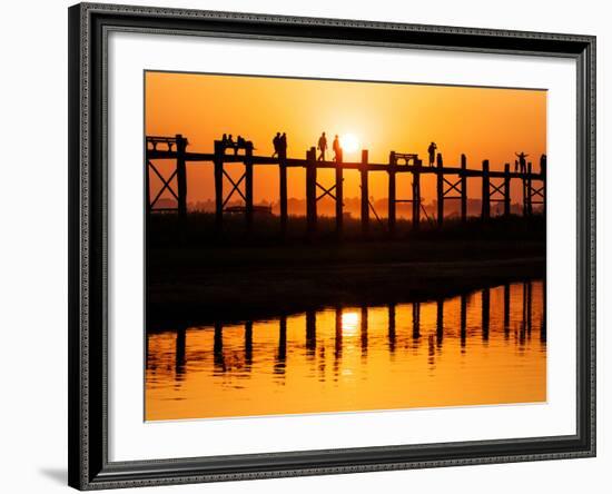 U Bein Bridge (Longest Teak Bridge in the World) at Sunset , Amarapura, Mandalay, Burma (Myanmar)-Nadia Isakova-Framed Photographic Print