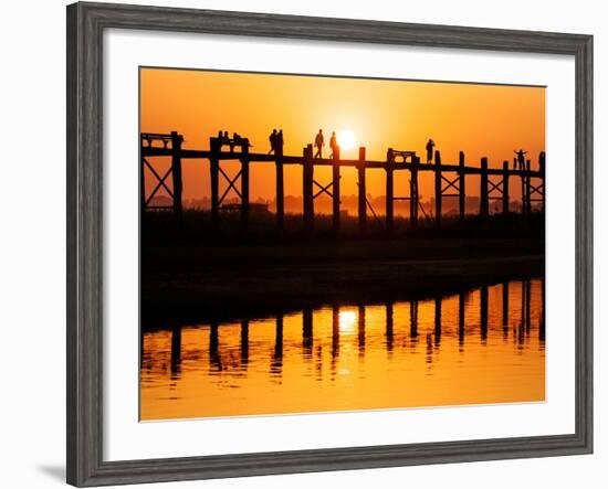 U Bein Bridge (Longest Teak Bridge in the World) at Sunset , Amarapura, Mandalay, Burma (Myanmar)-Nadia Isakova-Framed Photographic Print