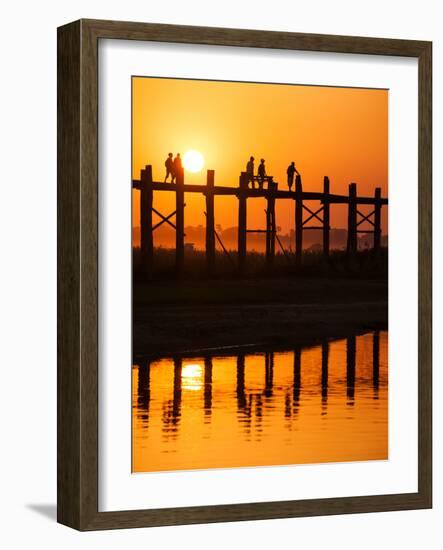 U Bein Bridge (Longest Teak Bridge in the World) at Sunset , Amarapura, Mandalay, Burma (Myanmar)-Nadia Isakova-Framed Photographic Print