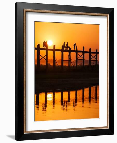 U Bein Bridge (Longest Teak Bridge in the World) at Sunset , Amarapura, Mandalay, Burma (Myanmar)-Nadia Isakova-Framed Photographic Print