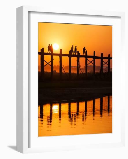 U Bein Bridge (Longest Teak Bridge in the World) at Sunset , Amarapura, Mandalay, Burma (Myanmar)-Nadia Isakova-Framed Photographic Print