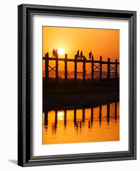 U Bein Bridge (Longest Teak Bridge in the World) at Sunset , Amarapura, Mandalay, Burma (Myanmar)-Nadia Isakova-Framed Photographic Print