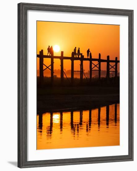 U Bein Bridge (Longest Teak Bridge in the World) at Sunset , Amarapura, Mandalay, Burma (Myanmar)-Nadia Isakova-Framed Photographic Print