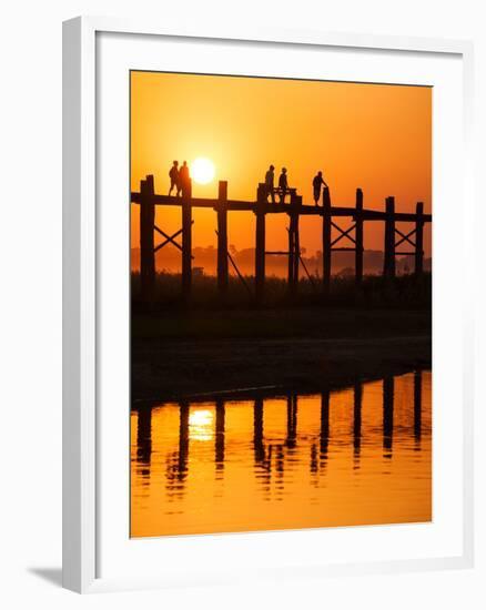 U Bein Bridge (Longest Teak Bridge in the World) at Sunset , Amarapura, Mandalay, Burma (Myanmar)-Nadia Isakova-Framed Photographic Print