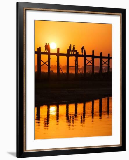 U Bein Bridge (Longest Teak Bridge in the World) at Sunset , Amarapura, Mandalay, Burma (Myanmar)-Nadia Isakova-Framed Photographic Print