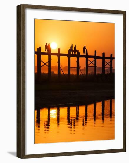 U Bein Bridge (Longest Teak Bridge in the World) at Sunset , Amarapura, Mandalay, Burma (Myanmar)-Nadia Isakova-Framed Photographic Print